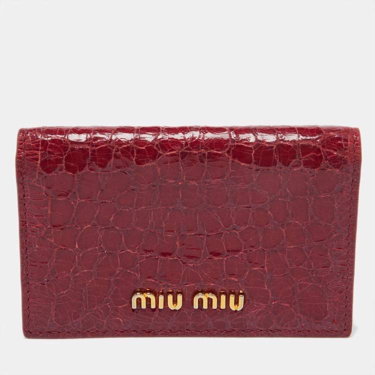 Miu Miu Pink Croc Embossed Leather Card Holder newest