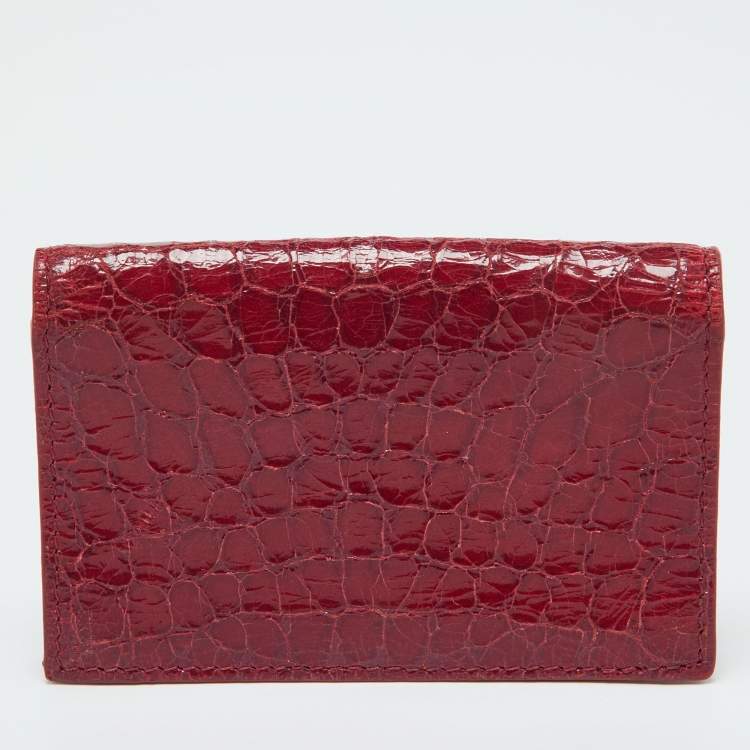 Pre Owned Miu Miu PInk Croc Embossed Leather Flap Card Case