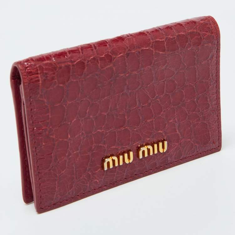 Pre Owned Miu Miu PInk Croc Embossed Leather Flap Card Case
