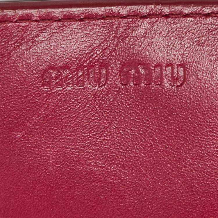 Pre Owned Miu Miu PInk Croc Embossed Leather Flap Card Case