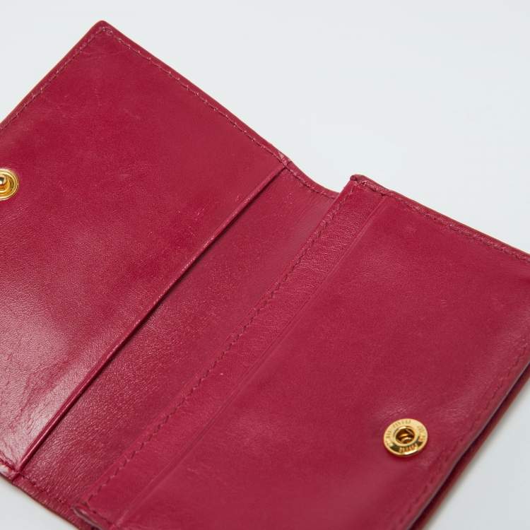 Pre Owned Miu Miu PInk Croc Embossed Leather Flap Card Case