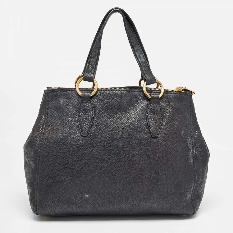 Pre Owned Miu Miu Black Soft Leather Double Zip Tote