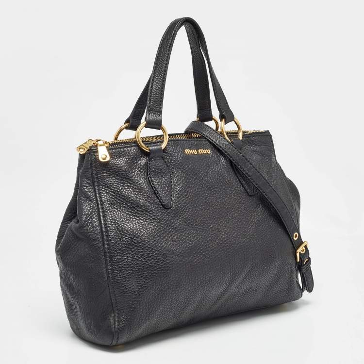 Pre Owned Miu Miu Black Soft Leather Double Zip Tote