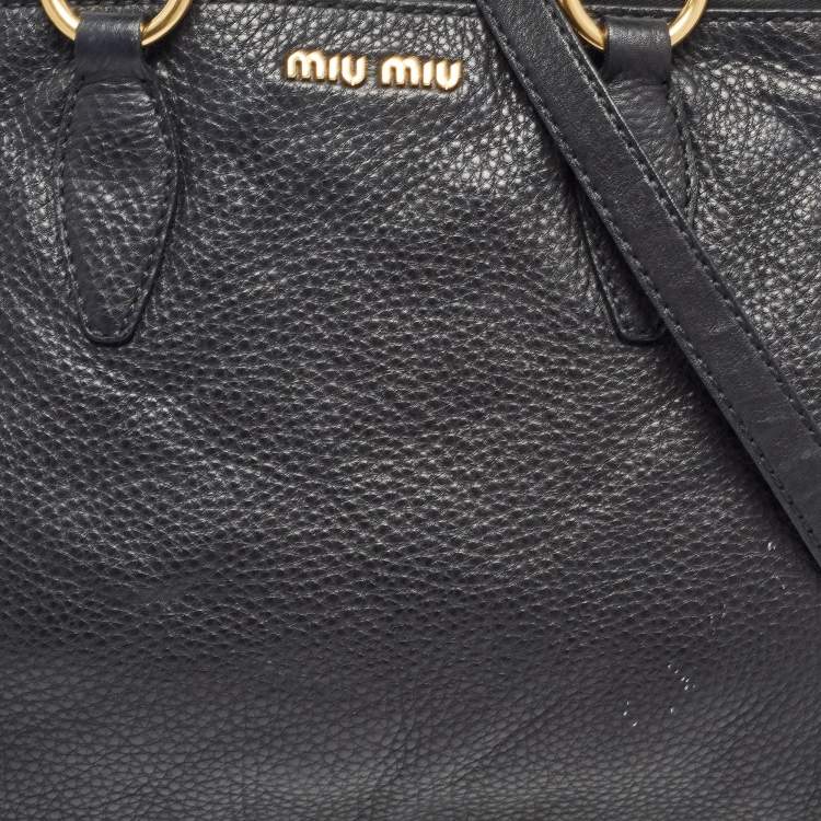Pre Owned Miu Miu Black Soft Leather Double Zip Tote