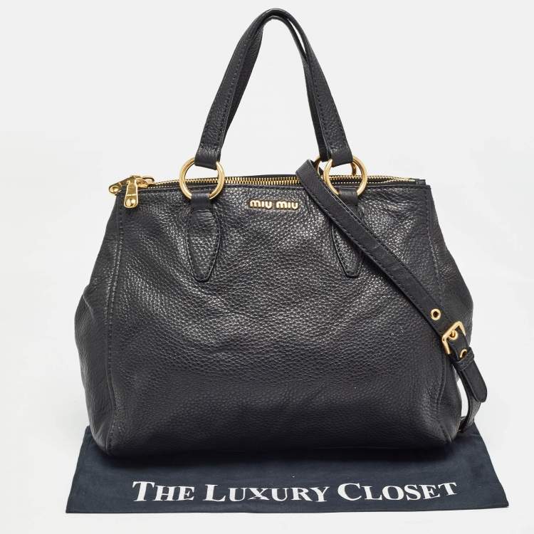 Pre Owned Miu Miu Black Soft Leather Double Zip Tote