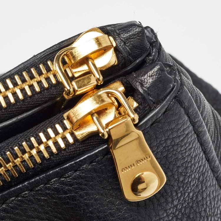 Pre Owned Miu Miu Black Soft Leather Double Zip Tote