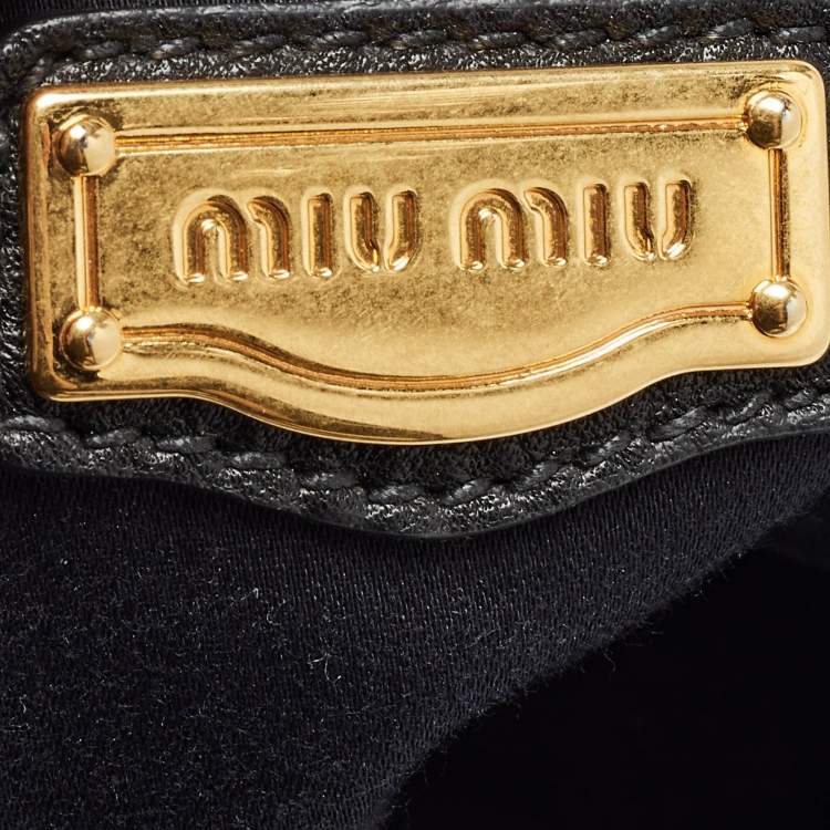 Pre Owned Miu Miu Black Soft Leather Double Zip Tote