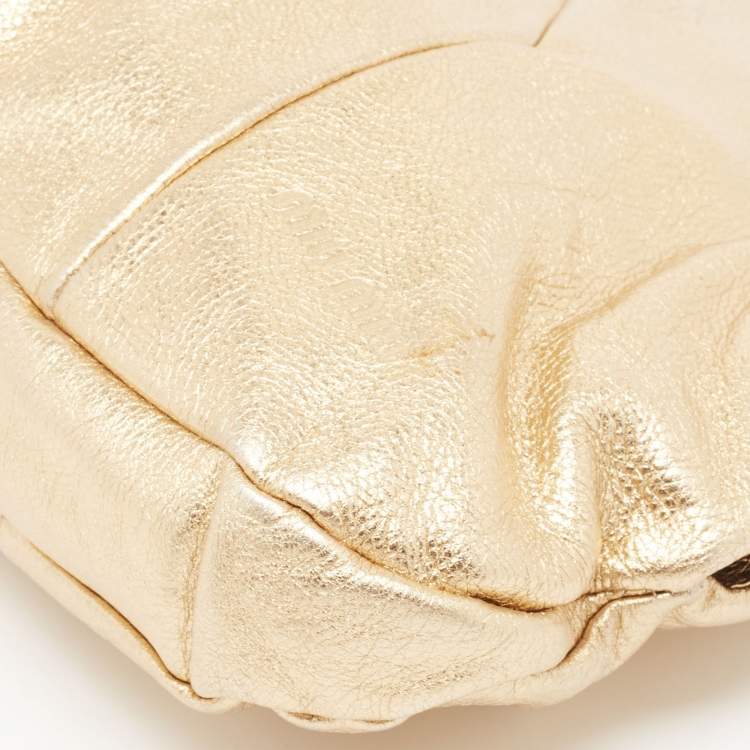 Pre Owned Miu Miu Gold Leather Pleated Oversized Clutch
