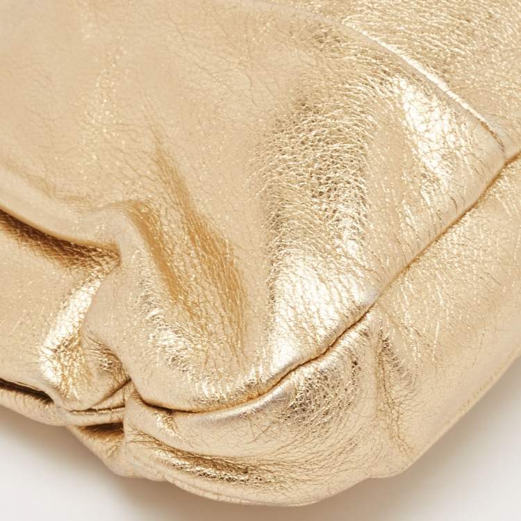 Pre Owned Miu Miu Gold Leather Pleated Oversized Clutch