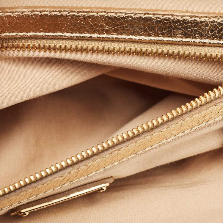 Pre Owned Miu Miu Gold Leather Pleated Oversized Clutch