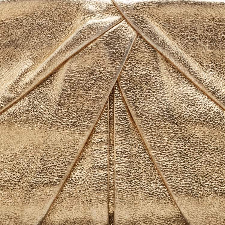 Pre Owned Miu Miu Gold Leather Pleated Oversized Clutch