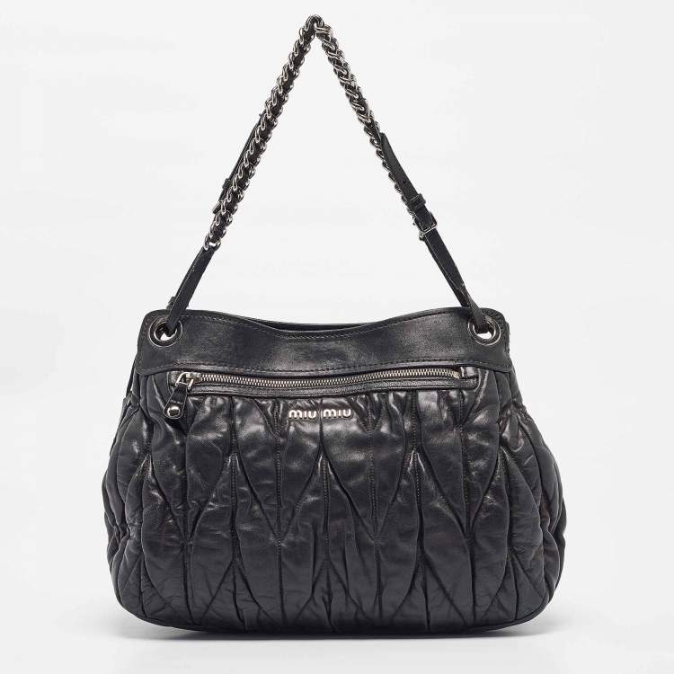 Pre Owned Miu Miu Black Matelassé Leather Sacca 2 Hobo
