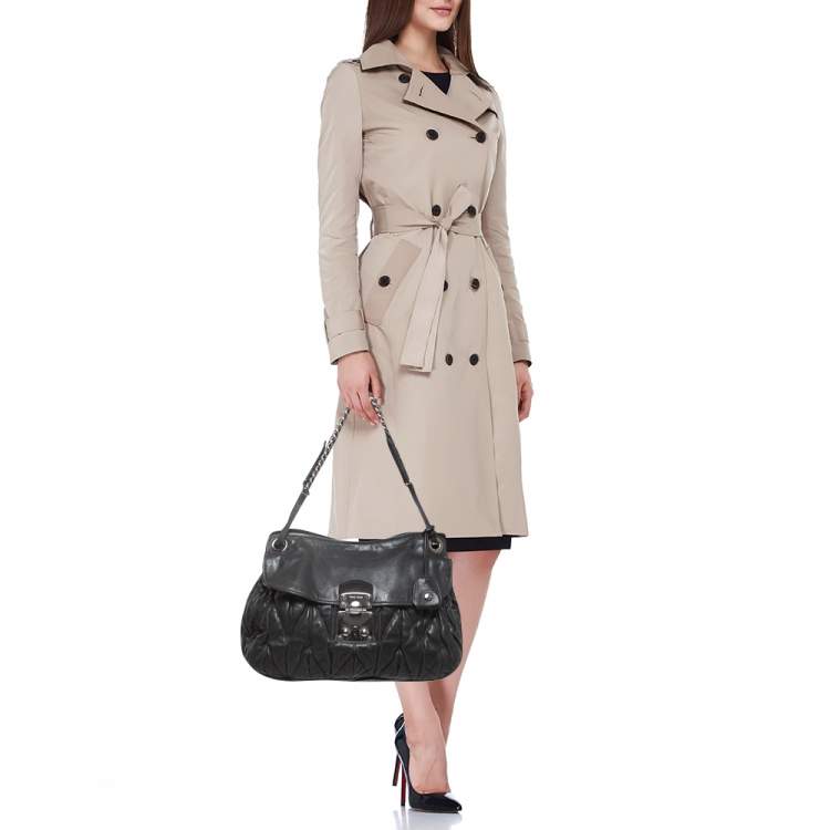 Pre Owned Miu Miu Black Matelassé Leather Sacca 2 Hobo