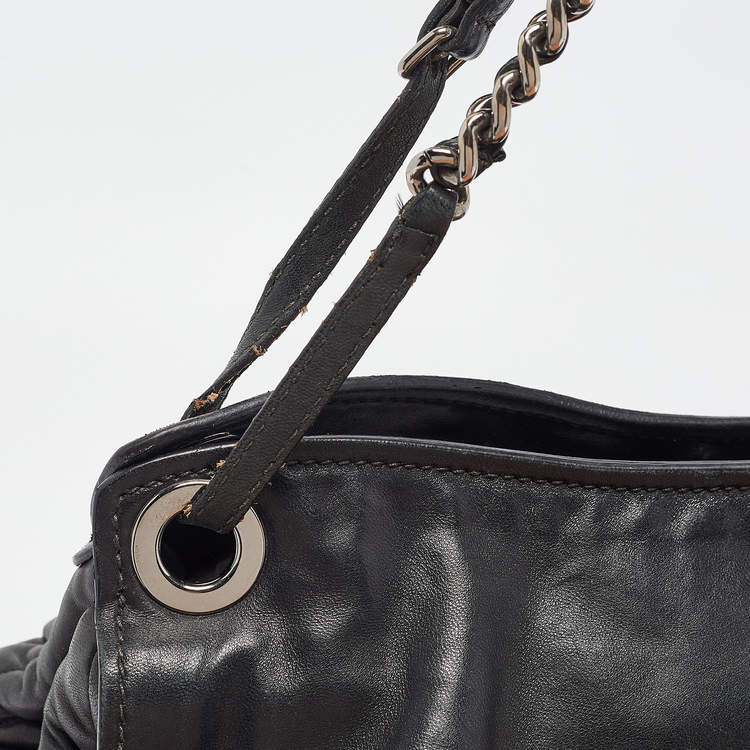 Pre Owned Miu Miu Black Matelassé Leather Sacca 2 Hobo