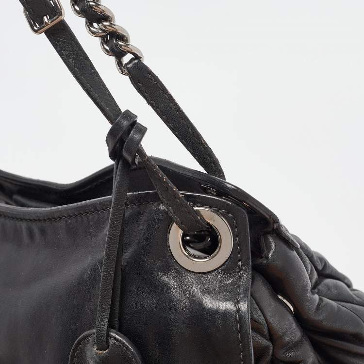 Pre Owned Miu Miu Black Matelassé Leather Sacca 2 Hobo
