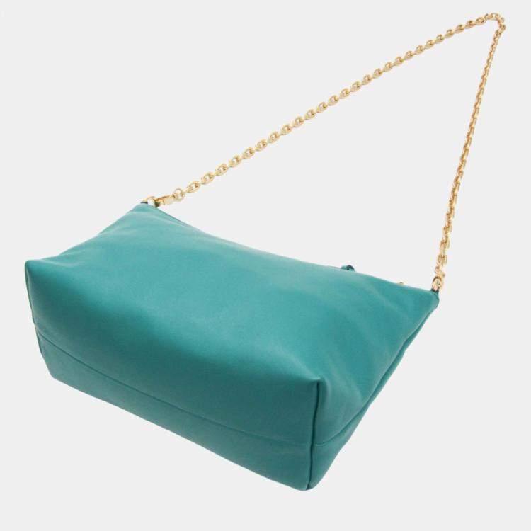 Pre Owned Miu Miu Green Leather Logo Chain Shoulder Bag