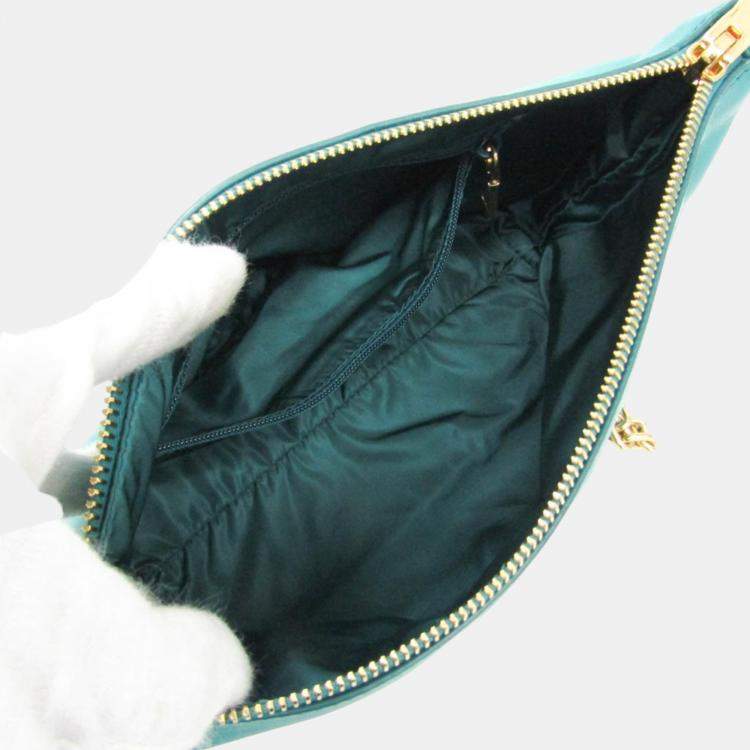 Pre Owned Miu Miu Green Leather Logo Chain Shoulder Bag
