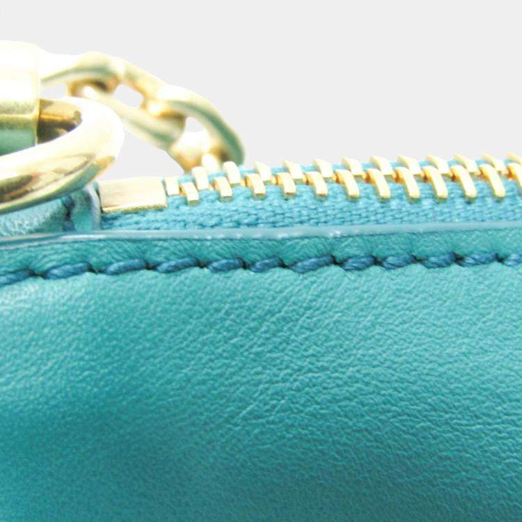 Pre Owned Miu Miu Green Leather Logo Chain Shoulder Bag