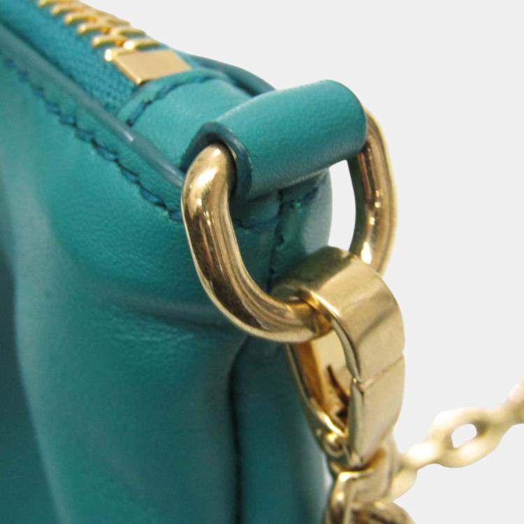 Pre Owned Miu Miu Green Leather Logo Chain Shoulder Bag