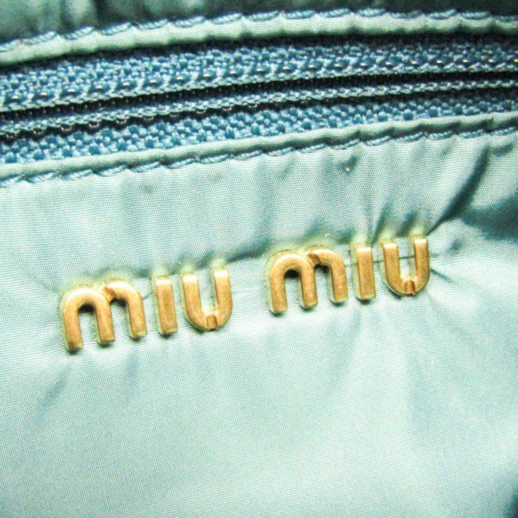 Pre Owned Miu Miu Green Leather Logo Chain Shoulder Bag