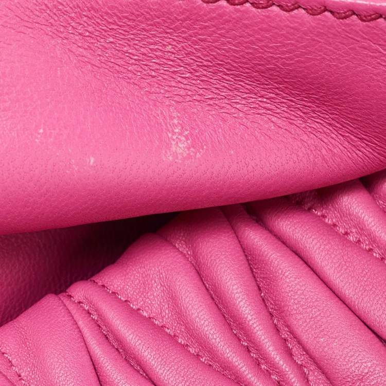 Pre Owned Miu Miu Pink Matelassé Leather Fold Over Crossbody Bag