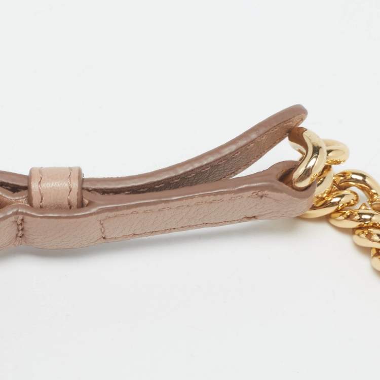 Pre Owned Miu Miu Beige Matelassé Leather Wallet On Chain