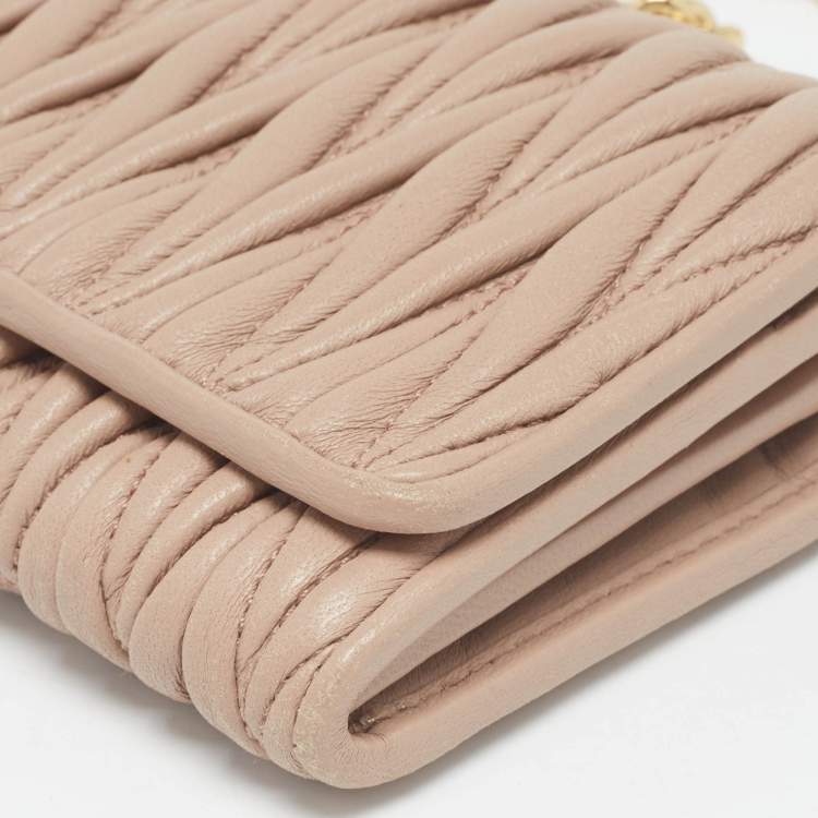 Pre Owned Miu Miu Beige Matelassé Leather Wallet On Chain