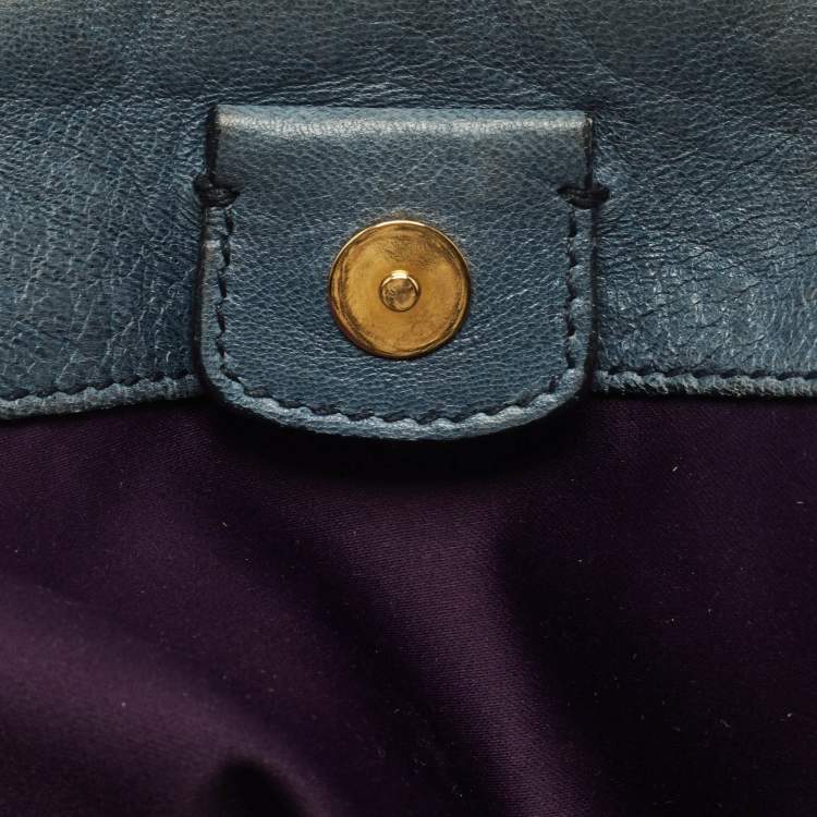 Pre Owned Miu Miu Blue Woven Leather Snap Hobo