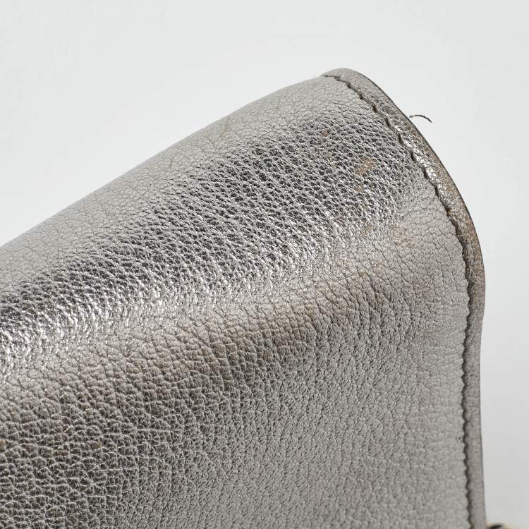 Pre Owned Miu Miu Silver/Gold Leather and Watersnake Leather Crystal Embellished Clutch Bag