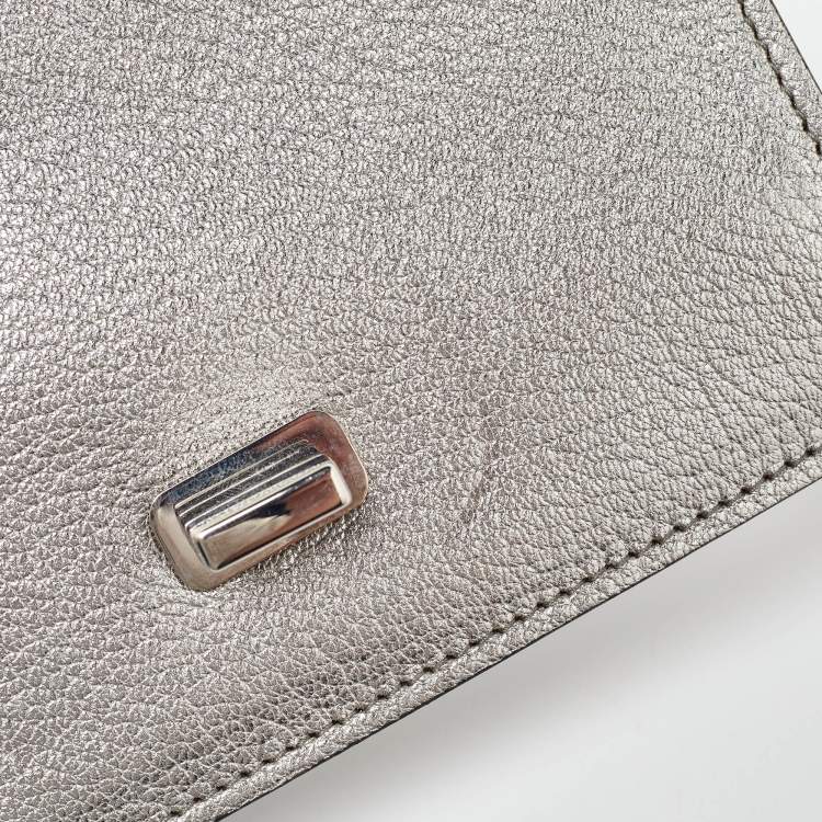 Pre Owned Miu Miu Silver/Gold Leather and Watersnake Leather Crystal Embellished Clutch Bag