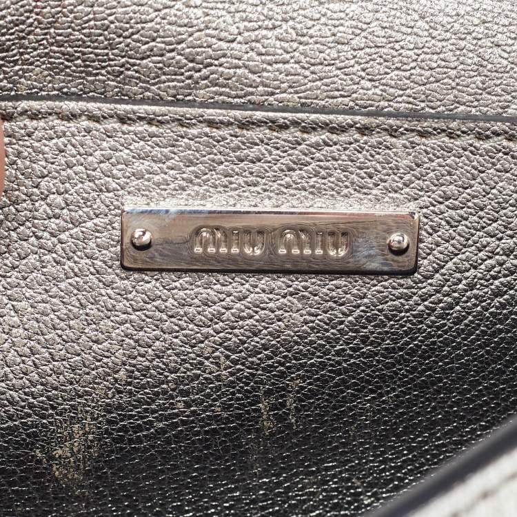 Pre Owned Miu Miu Silver/Gold Leather and Watersnake Leather Crystal Embellished Clutch Bag