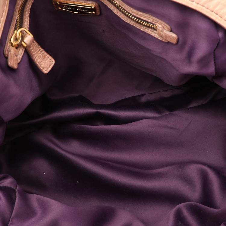 Pre Owned Miu Miu Beige Leather Lily Distressed Satchel