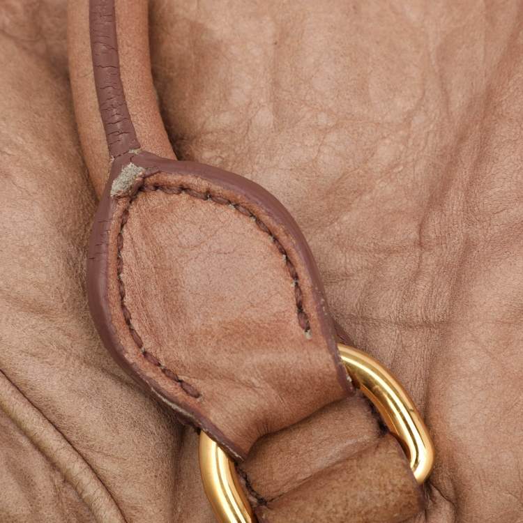 Pre Owned Miu Miu Beige Leather Lily Distressed Satchel