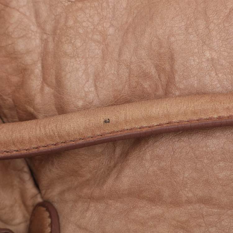 Pre Owned Miu Miu Beige Leather Lily Distressed Satchel
