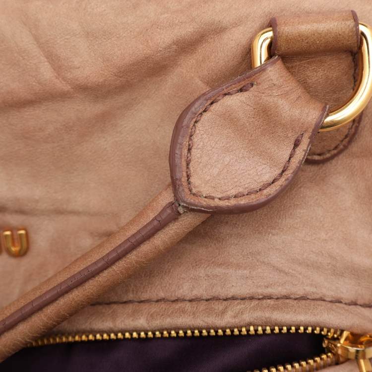 Pre Owned Miu Miu Beige Leather Lily Distressed Satchel