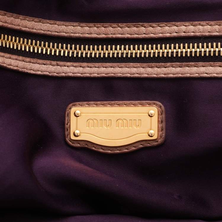 Pre Owned Miu Miu Beige Leather Lily Distressed Satchel
