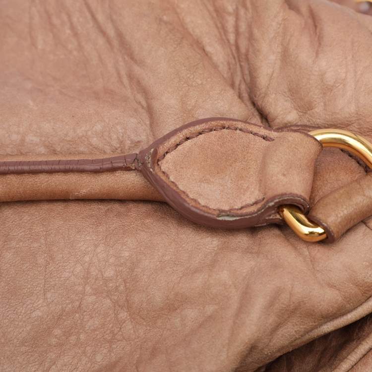 Pre Owned Miu Miu Beige Leather Lily Distressed Satchel
