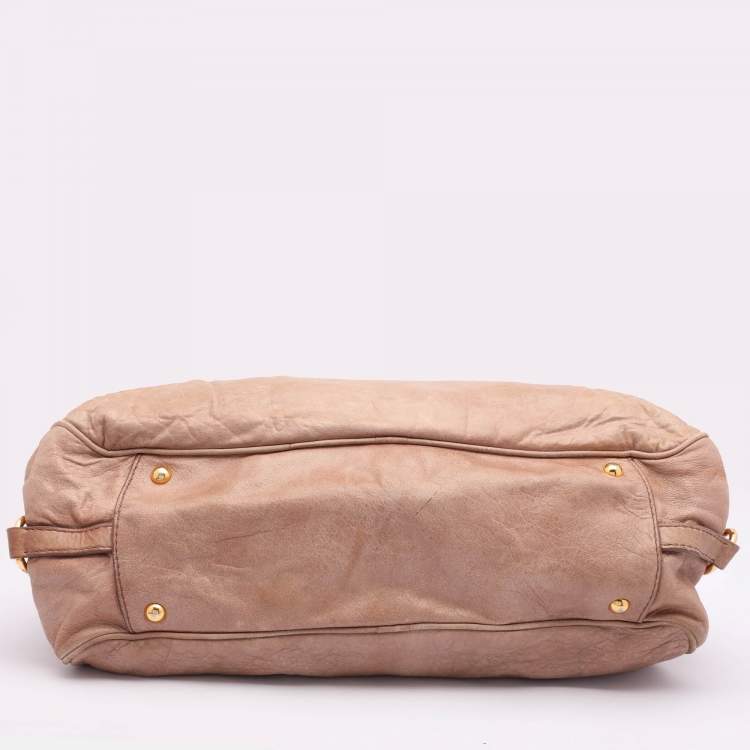 Pre Owned Miu Miu Beige Leather Lily Distressed Satchel