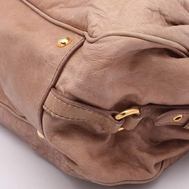 Pre Owned Miu Miu Beige Leather Lily Distressed Satchel