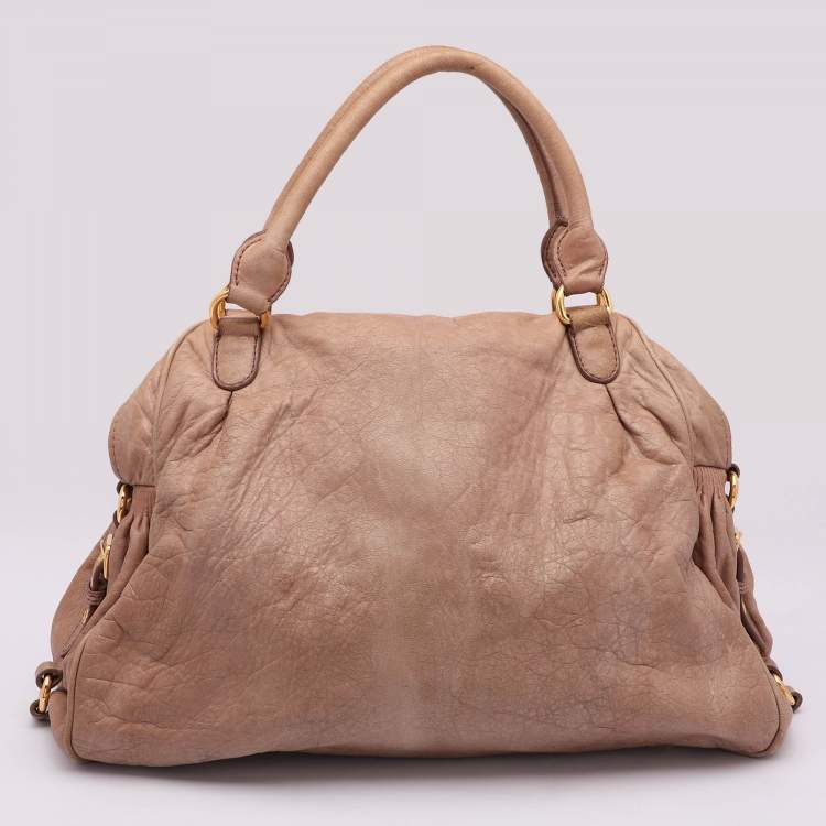 Pre Owned Miu Miu Beige Leather Lily Distressed Satchel