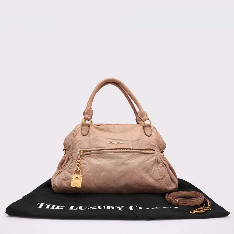 Pre Owned Miu Miu Beige Leather Lily Distressed Satchel