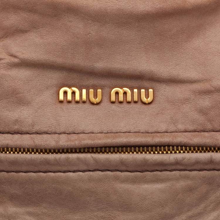 Pre Owned Miu Miu Beige Leather Lily Distressed Satchel