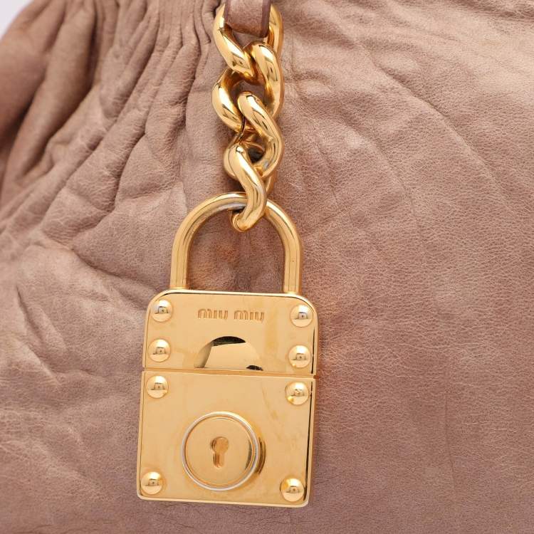 Pre Owned Miu Miu Beige Leather Lily Distressed Satchel