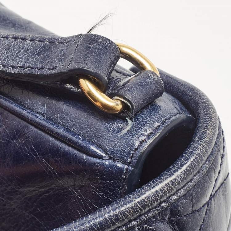 مملوكة مسبقًا Miu Miu Navy Blue Vitello Shine Leather Pushlock Flap Crossbody Bag
