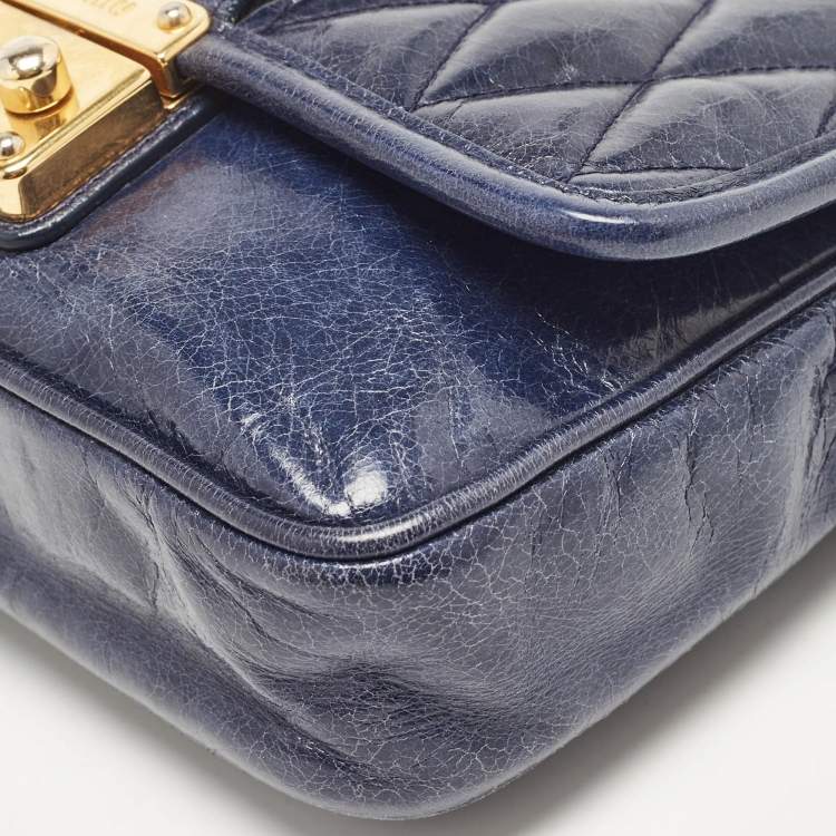 مملوكة مسبقًا Miu Miu Navy Blue Vitello Shine Leather Pushlock Flap Crossbody Bag