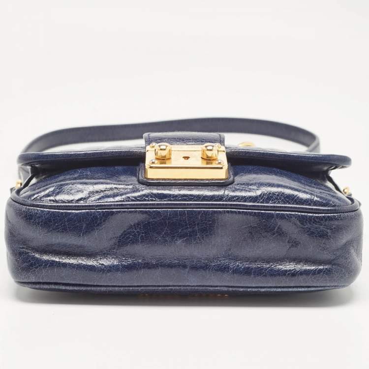 مملوكة مسبقًا Miu Miu Navy Blue Vitello Shine Leather Pushlock Flap Crossbody Bag