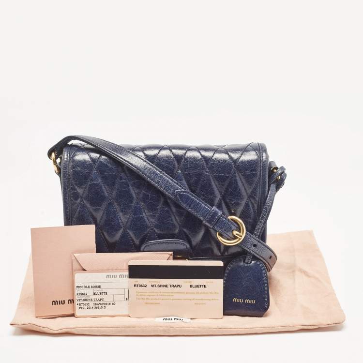 مملوكة مسبقًا Miu Miu Navy Blue Vitello Shine Leather Pushlock Flap Crossbody Bag