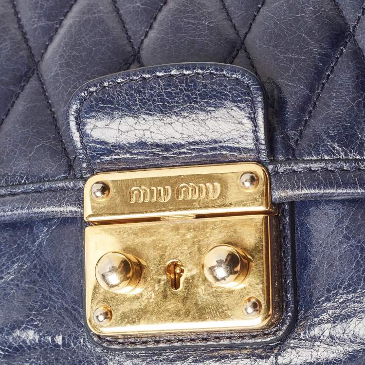 مملوكة مسبقًا Miu Miu Navy Blue Vitello Shine Leather Pushlock Flap Crossbody Bag