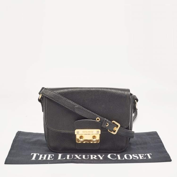 Pre Owned Miu Miu Black Madras Leather Flap Shoulder Bag