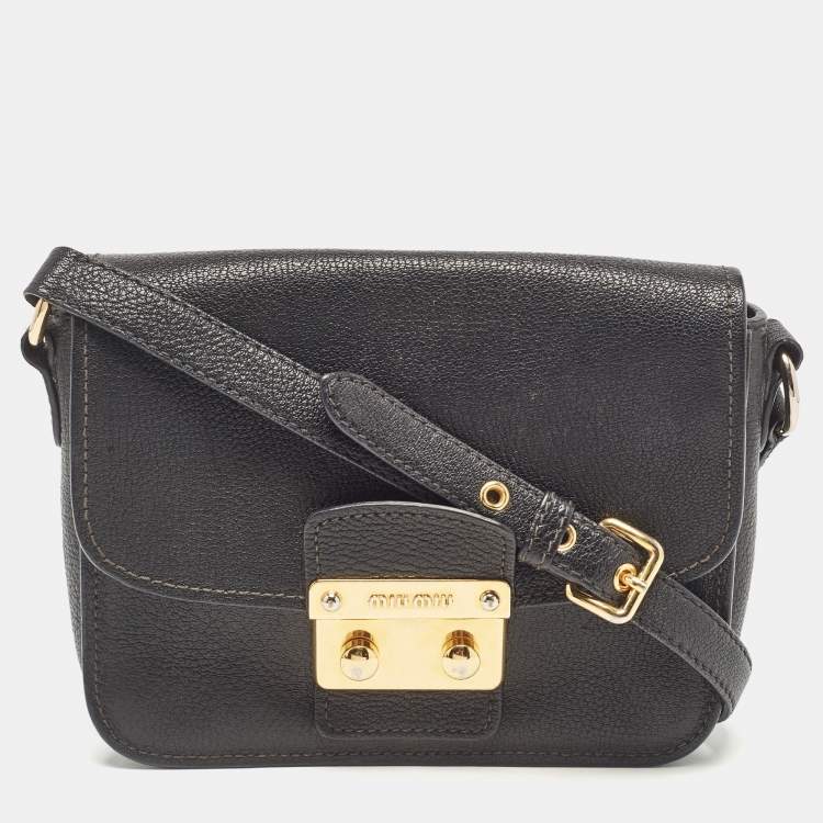 ☆韓国の人気☆【MIU MIU】☆MADRAS LEATHER CROSSBODY BAG☆ Miu Miu Black Leather Madras Shoulder Bag | Yoogi's Closet